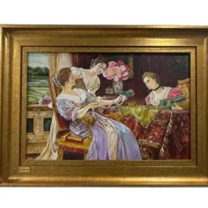 تابلو نقاشی کلاسیک اروپایی دختر جواهرفروش – قاب طلایی لوکس